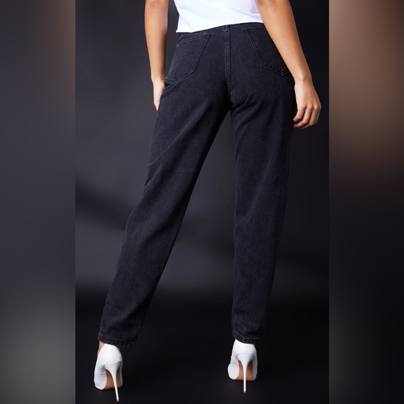 NWT PrettyLittleThing Washed Black Distressed Mom Jeans US Size 4 - Picture 4 of 16